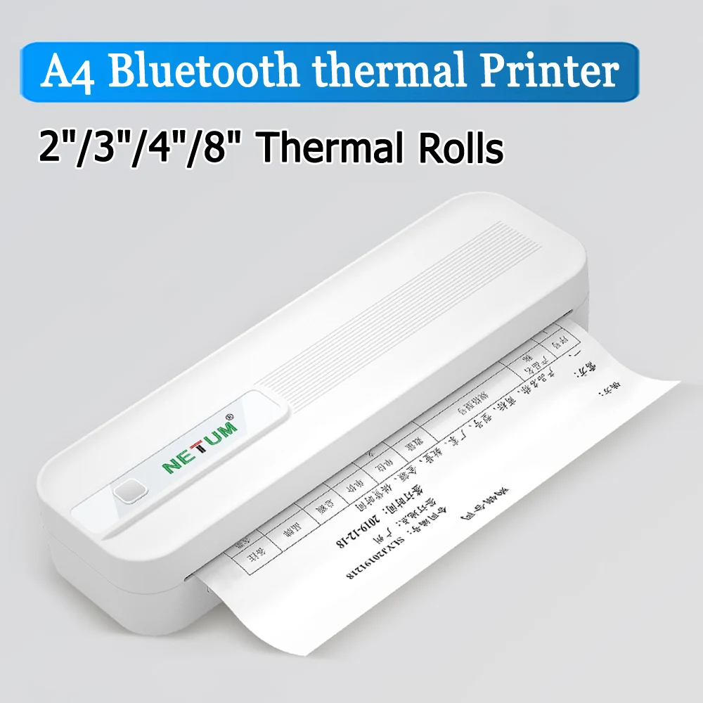 Stampante termica portatile A4 Stampante mobile wireless senza inchiostro Bluetooth 200 DPI per la stampa di documenti di ufficio/casa/viaggio