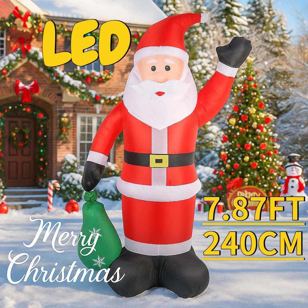 7,87FT Weihnachten Urlaub Aufblasbare Spielzeug Santa Claus Geschenk Tasche Weihnachten Hof Rasen Party Dekoration LED Hause Liefert Ornament Geschenk Image