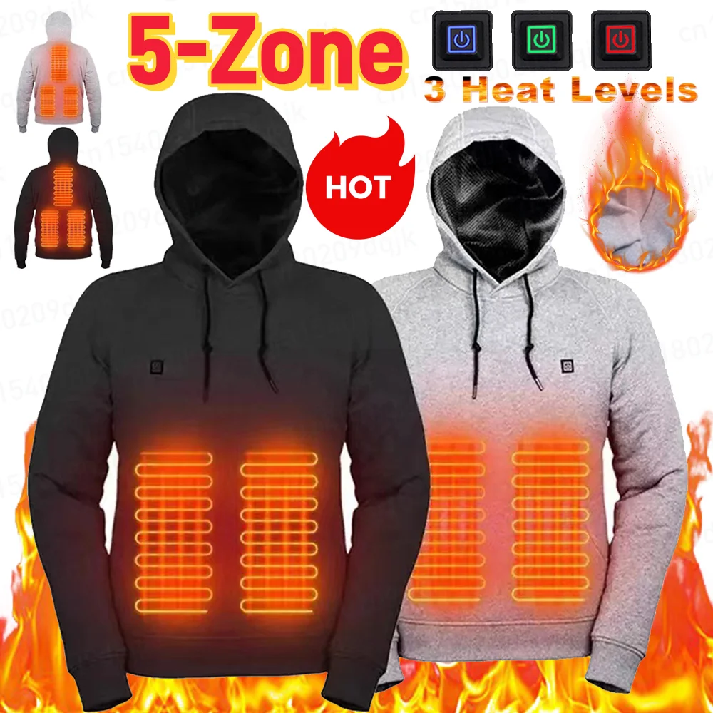 Outdoor Elektrische USB Heizung Pullover Hoodies Männer Frauen Winter Warme Beheizte Kleidung Lade Wärme Jacke Sportswear 3 Wärme Ebenen Image