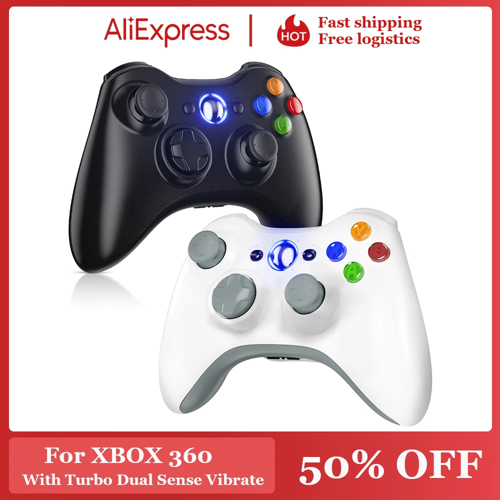 For Xbox 360 2.4G Wireless Game Controller Controller with Dual-Vibration Turbo Compatible with Xbox 360/360 Slim and PC Window