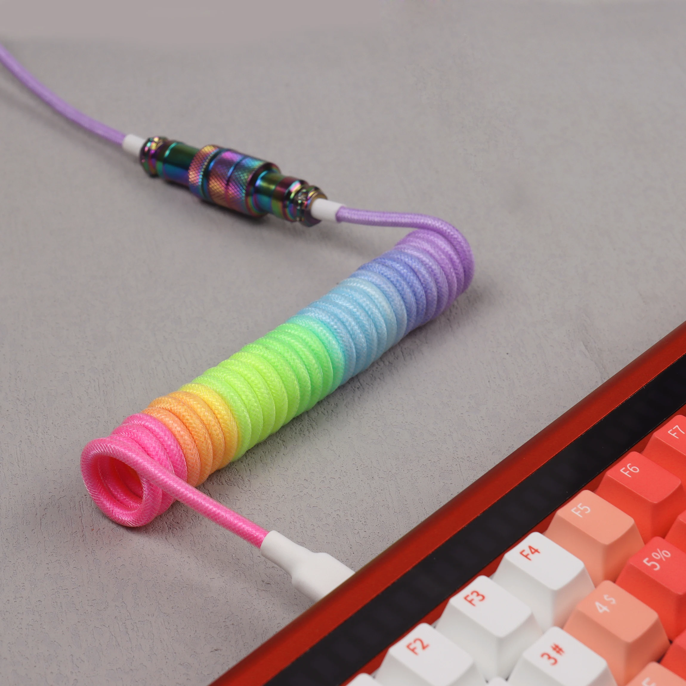 LANO Coiled Aviator Kabel USB C Tastatur Spiralkabel PC Schreibtisch Zubehör Stecker gepaart mit Tastatur Tastenkappen Image