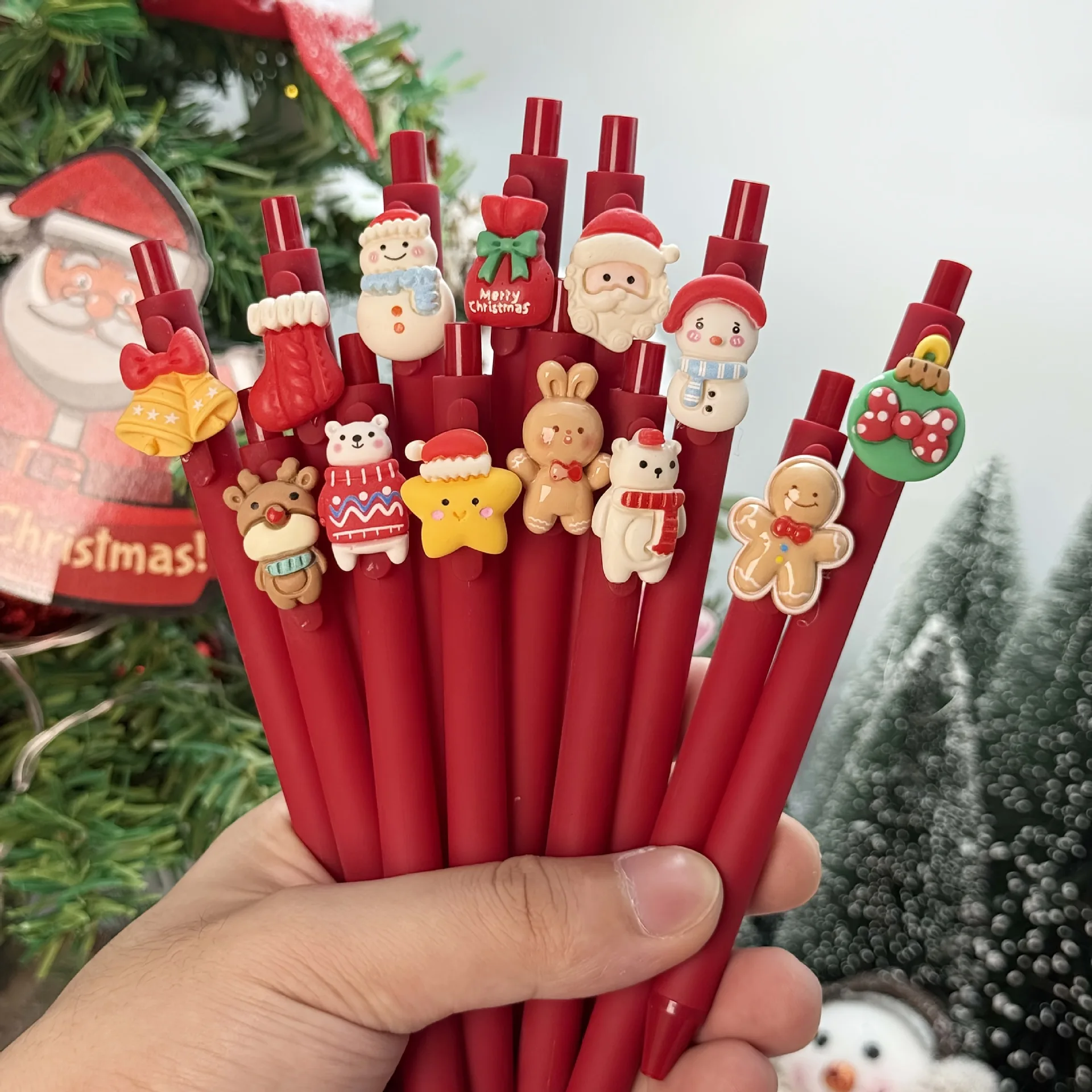 Weihnachts-Kugelschreiber, Cartoon-Press-Gelstifte, kreatives Büromaterial für Studenten Image