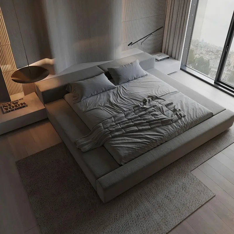 Modernes, ästhetisches grünes Doppelbett, luxuriöse, luxuriöse Schlafzimmermöbel, komplettes Set, stilvolle Heimdekoration, verträumtes Schlafzubehör