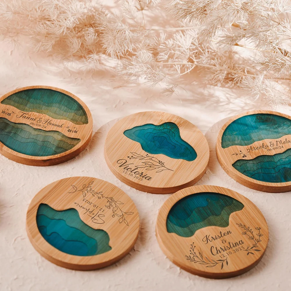 Benutzerdefinierte Untersetzer Gravur Name Tischset Frische Holz Tasse Halter Tisch Matte Pad Rutschfeste Wärmedämmung Tasse Matte Küche Zubehör Image