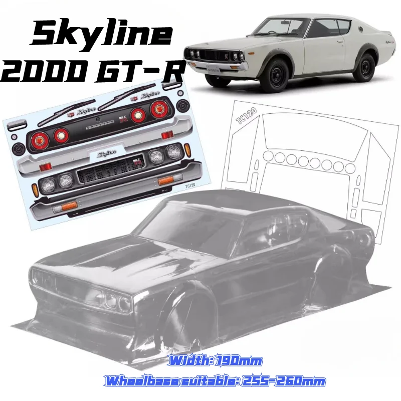 1/10 RC Skyline 2000 GT JDM PC Shell Body Transparent 190 mm Breite für 1/10 RC On-Road Dirft 3R HSP Yokomo MST