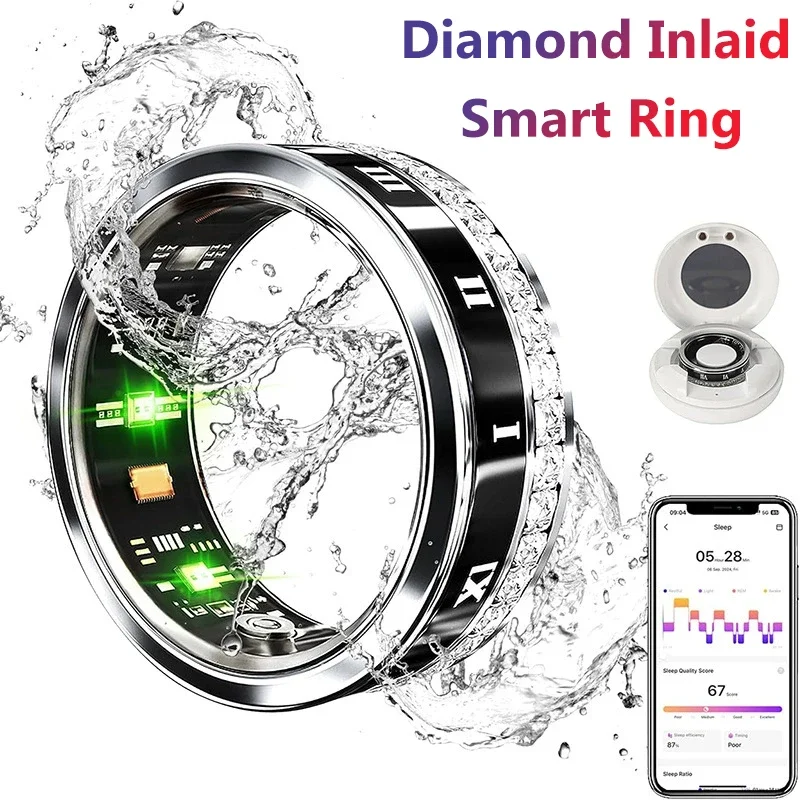 Diamant Smart Ring für Männer Frauen Herzfrequenz Blut Sauerstoff Schlaf überwachung IP68 Wasserdichte Sport Modi Ring Für Android IOS Image