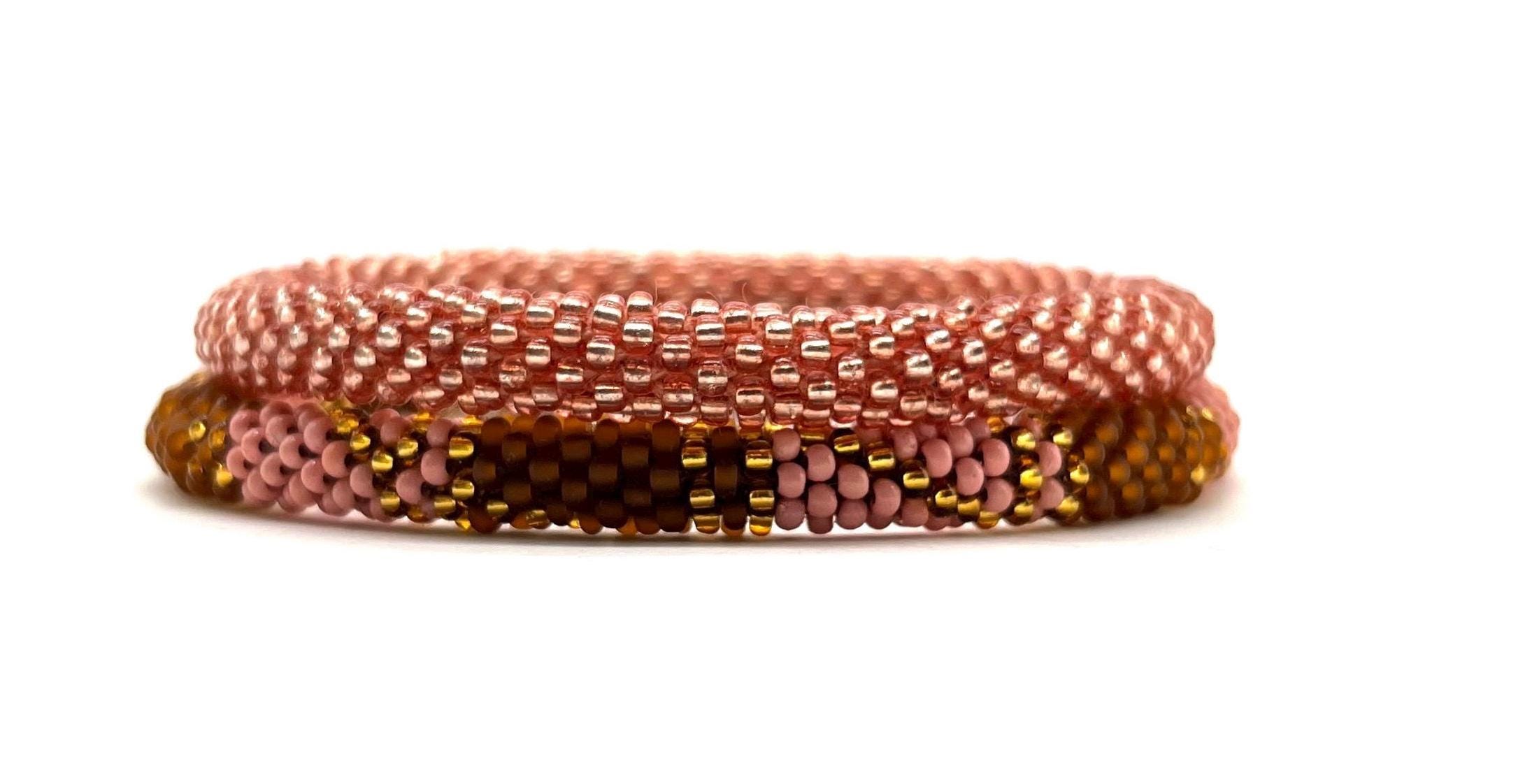 Braccialetti all'uncinetto nepalesi, set di braccialetti con perline, duo di braccialetti con perline di vetro fatti a mano, bellissimi braccialetti i