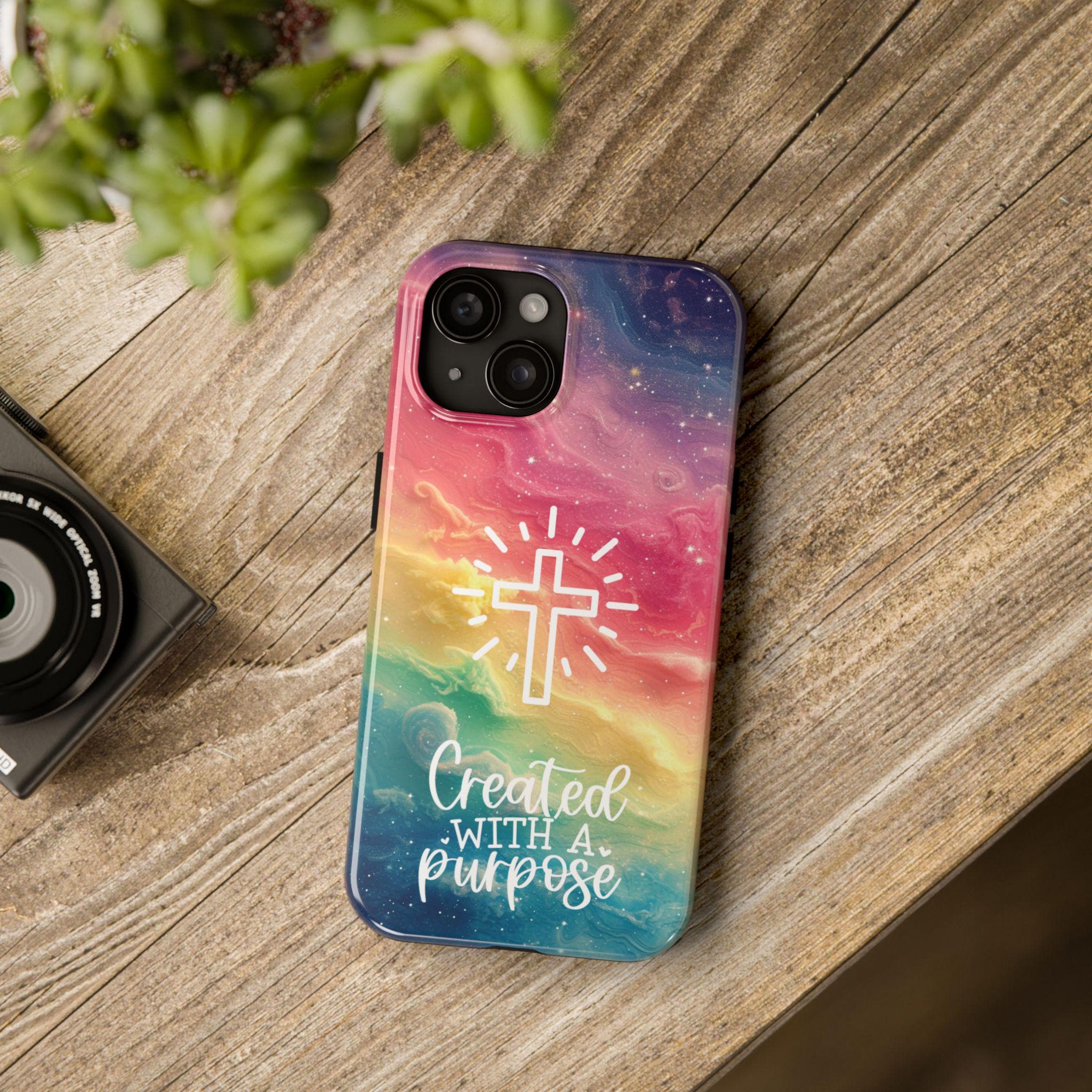 Custodia per iPhone con croce creata con uno scopo, custodia per iPhone con fede cristiana, cover per telefono cattolica, regalo per iPhone 17, 16, 15