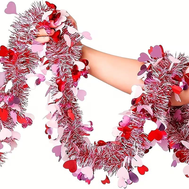 3 Pack Valentines Heart Tinsel Garland Decorations(2M3), Valentines Day Red Pink White Metallic Garland Valentine's Day Decorations for Home Indoor Outdoor Wedding Hanging Valentines Day Decor