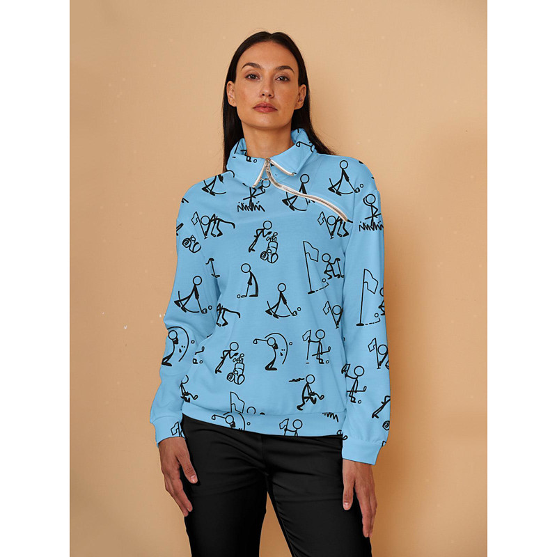 Women's Golf Pullover Sweatshirt Sky Blue Long Sleeve Top Ladies Golf Attire Clothes Outfits Wear Apparel
