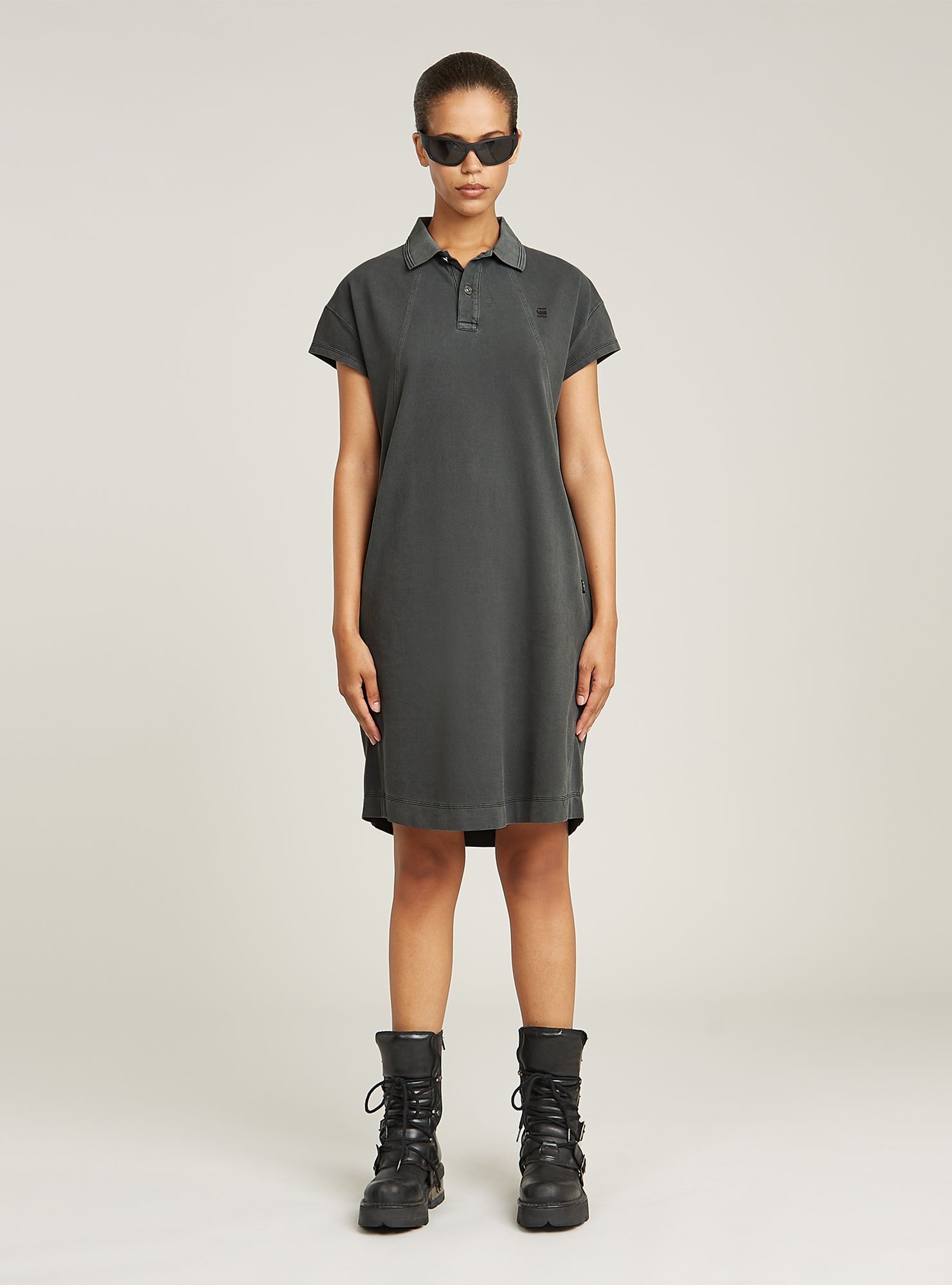 Polokleid G-STAR "Seam Detail Polo Kleid", Damen, Gr. S, Normalgrößen, dk schwarz gd, Obermaterial: 95% Baumwolle, 5% Elasthan, Kleider