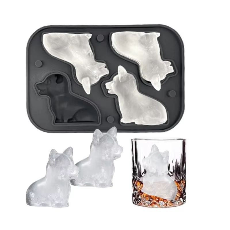 3D Corgi Silicone Ice Tray With Lid BPA Free Ice Block Mold For Cocktails & Drinks green