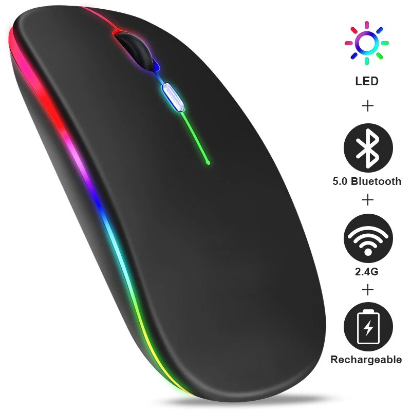 Ergonomic Gaming Wireless Mouse RGB Rechargeable Bluetooth LED Backlit gray