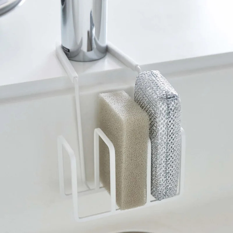 Household Kitchen Faucet Drain Rack Steel Wire Ball Sponge Storage Rack, Cleaning Brush Storage Sink Hanging Basket Rack black