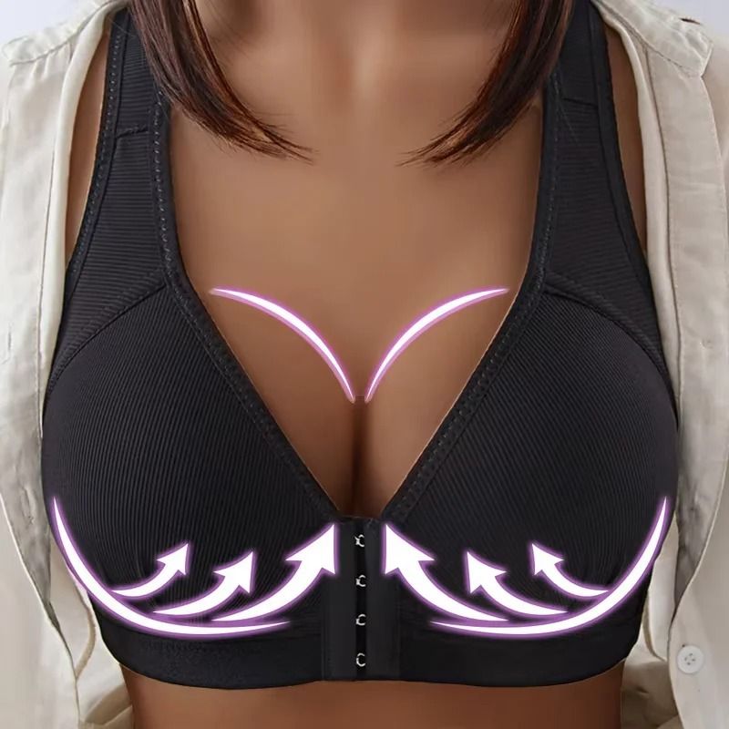 Push Up Front Button Bra Without Steel Ring Womens Full Support Bralette Lift Up Underwear 100b pink
