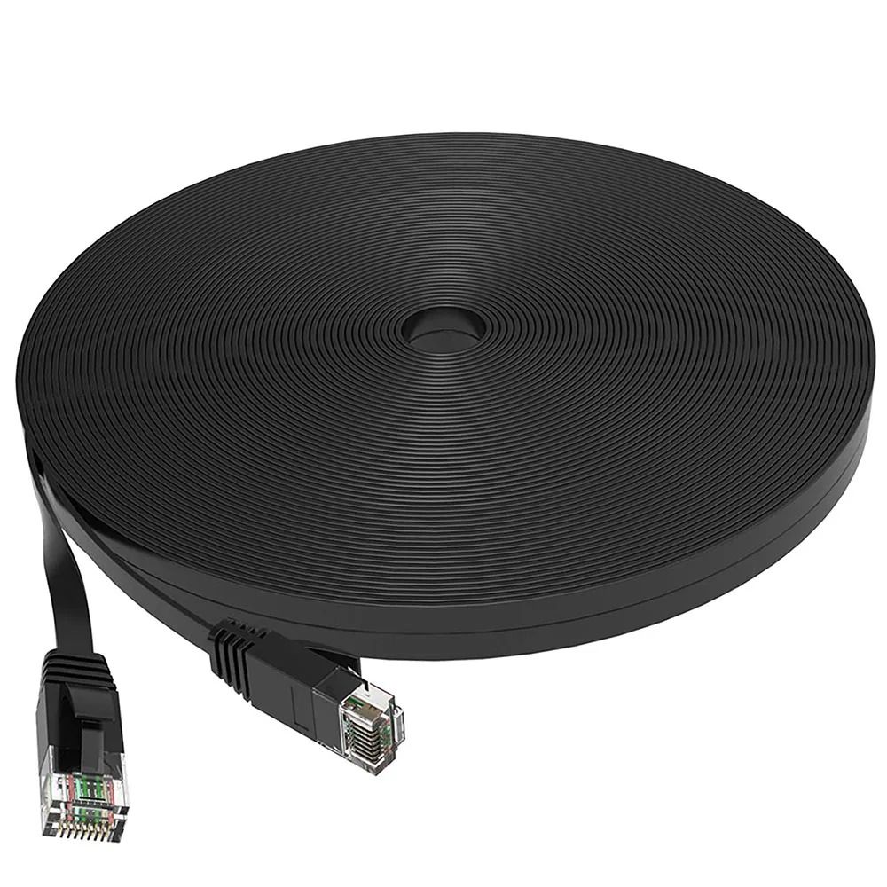 Cat 6 Ethernet Cable Flat High Speed LAN Patch Cord For Router And Network Devices black 10m