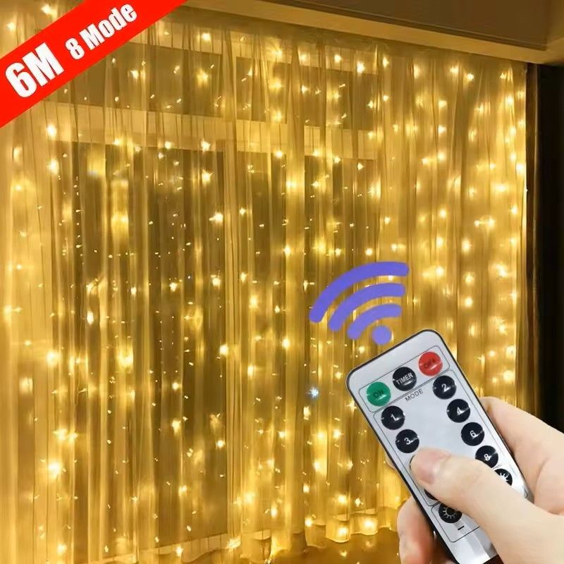 LED Curtain Fairy Lights With Remote Control white 6 M X 3 M