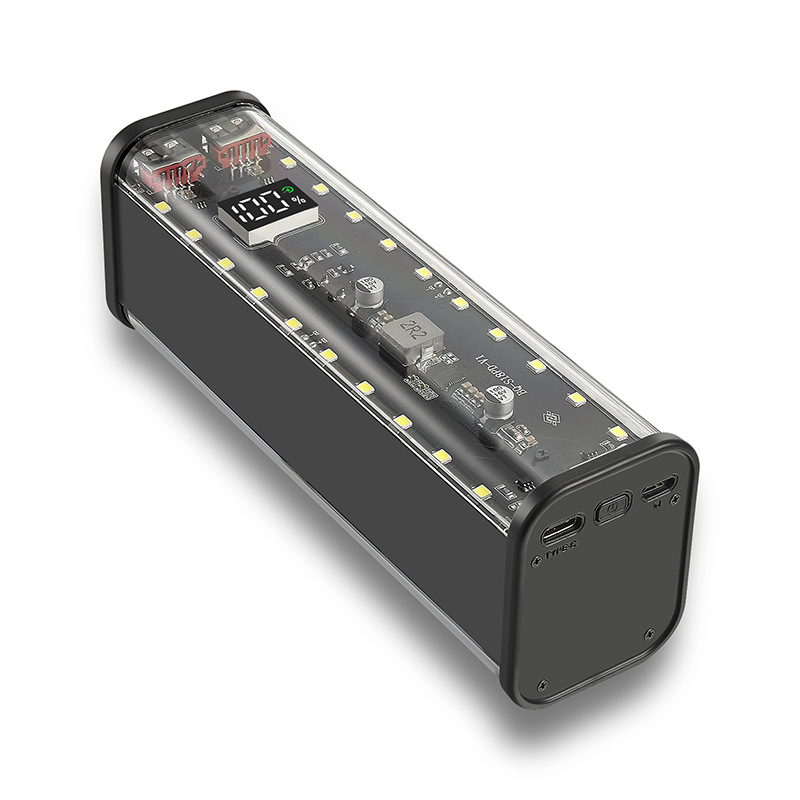 Fast Charging Power Bank Case, Transparent USB C Battery Storage Box DIY Shell For Smartphones black