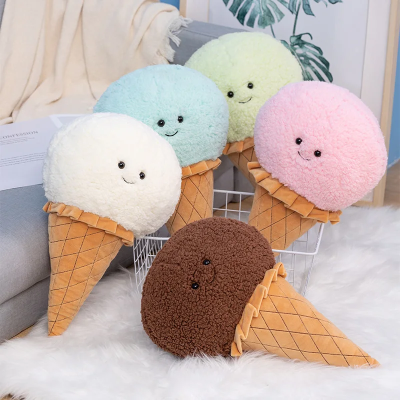 Kawaii Ice Cream Plush Toy, Cute Stuffed Food Pillow Cushion, Kids Birthday Room Decor Gift pink