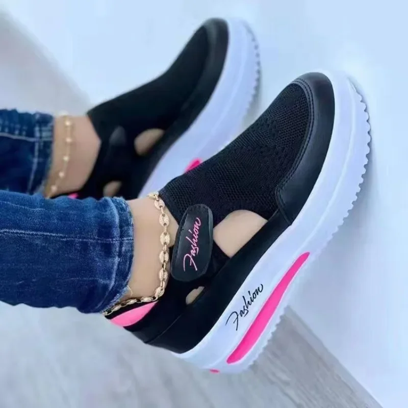 Canvas Sneakers For Women Platform Tennis Shoes Hollow Out Casual Ladies Sport Shoes Female pink 42