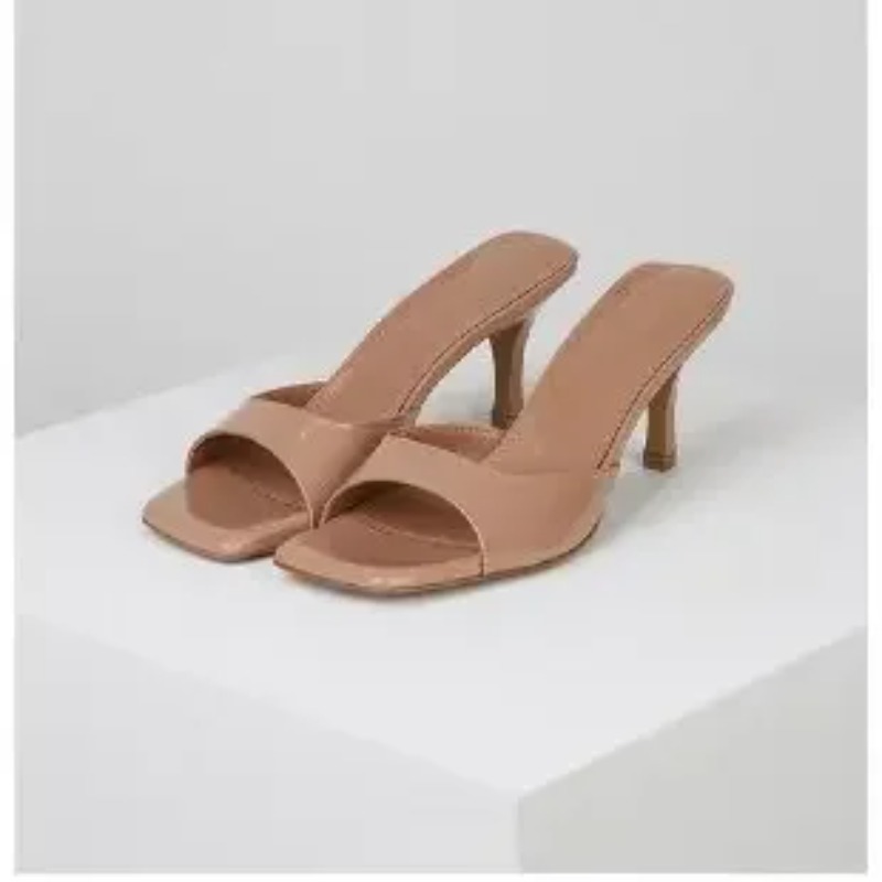 New Summer Slippers For Women, Sexy Square Toe, Thin Heels Large Size Casual Heel Shoes white 37