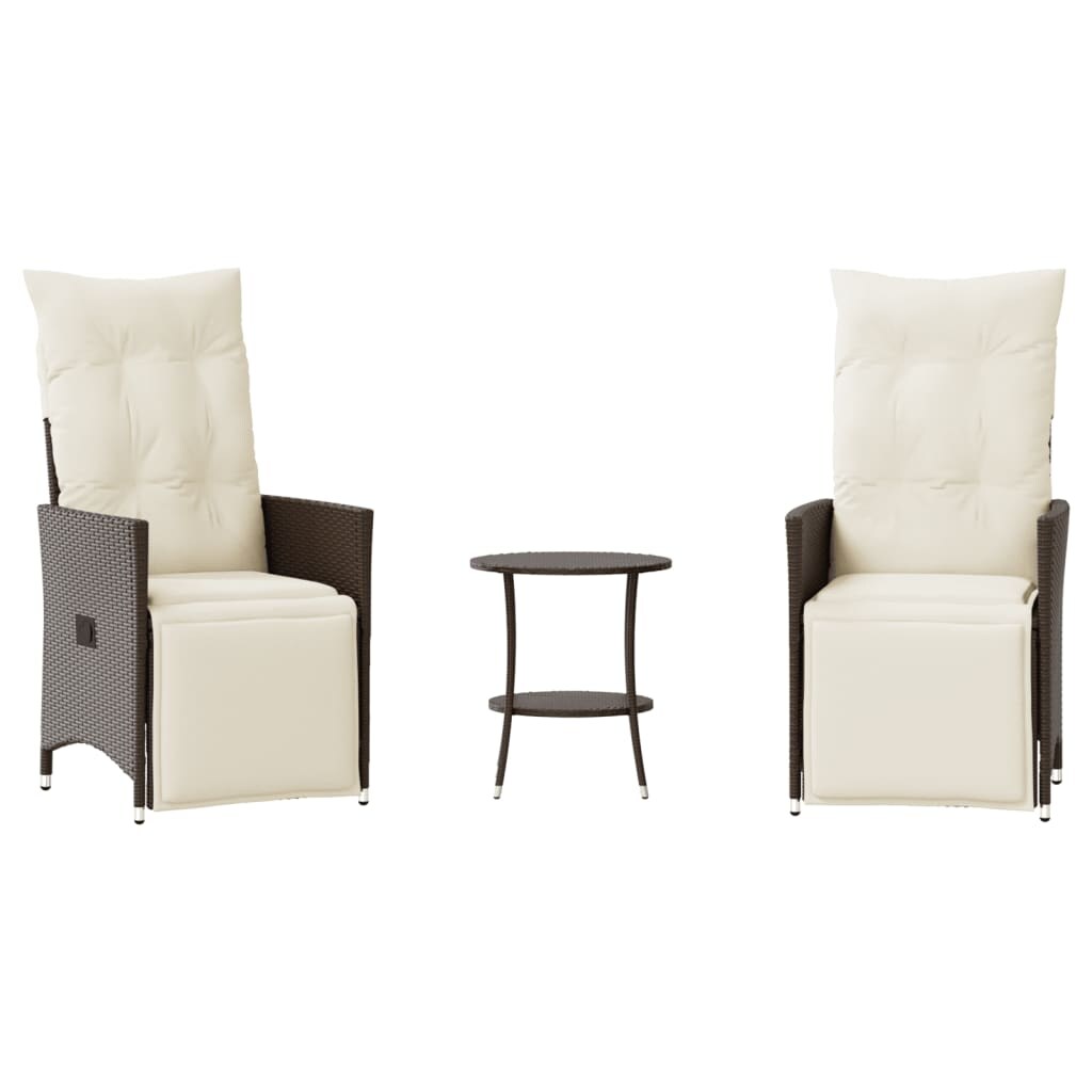 vidaXL 3-tlg. Bistro-Set mit Kissen Braun Poly Rattan Image