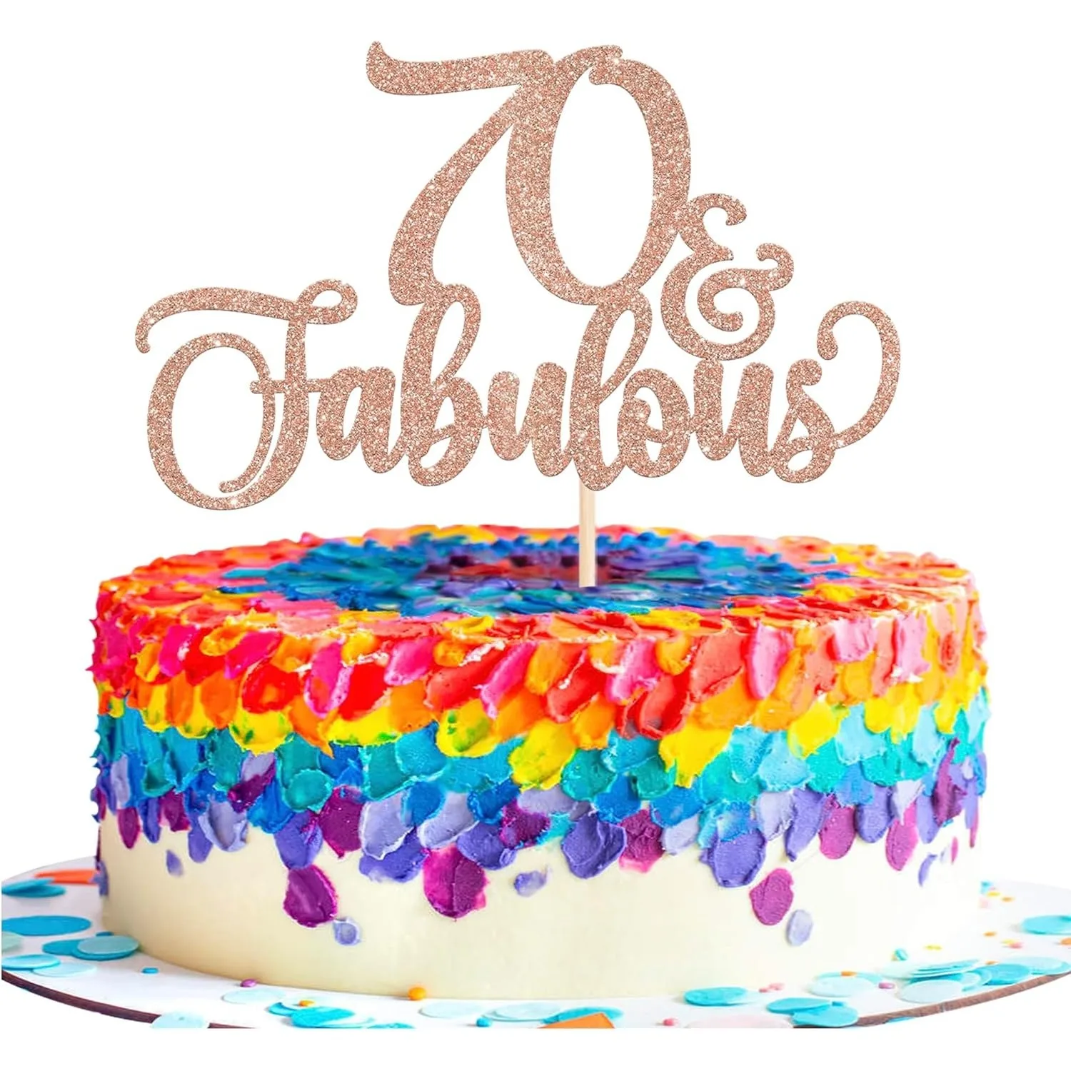 1 Stück glitzernder Champagner-Kuchenaufsatz für den 70. Geburtstag – glitzernde Hello 70 – Kuchendekorationen zum 70. Geburtstag für Partyzubehör Image