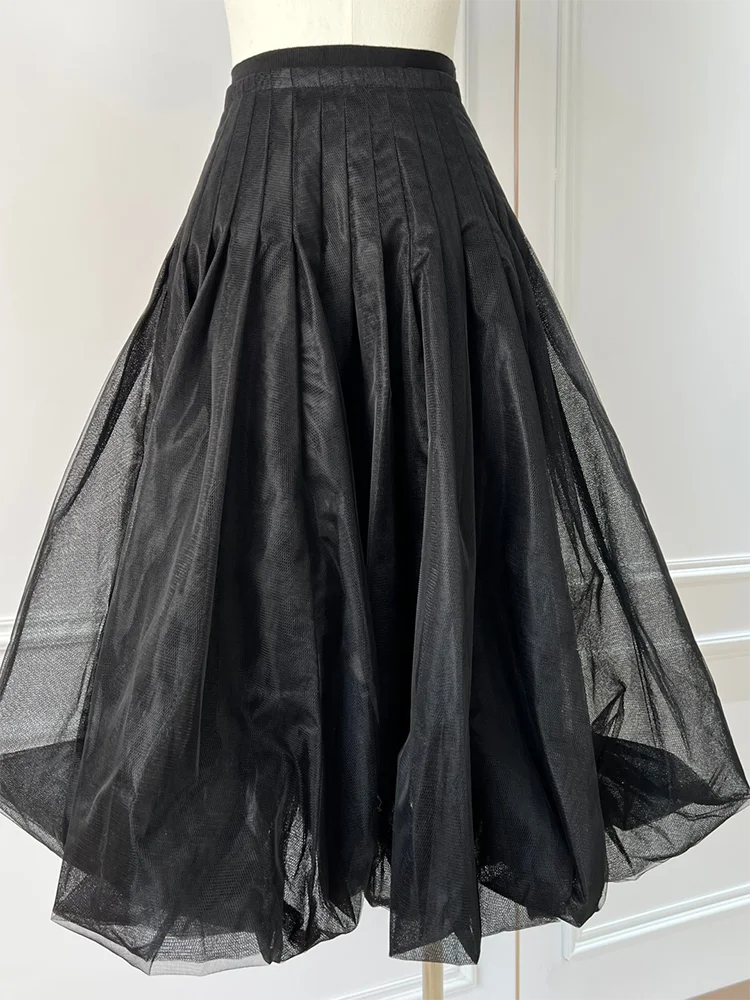 Jupe noire plissée taille haute à la mode, longue jupe élégante en maille moelleuse, nouveaux vêtements d