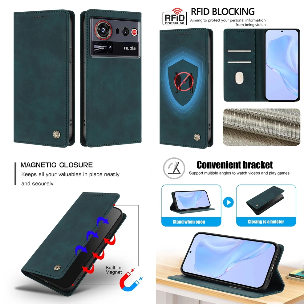 Premium RFID BLOCKING Ledertasche für ZTE Nubia Z80 Z60 Blade A76 A56 A36 A34 A35 A53 A54 A55 A72S A73 A75 Pro V60 V70 Ultra Image