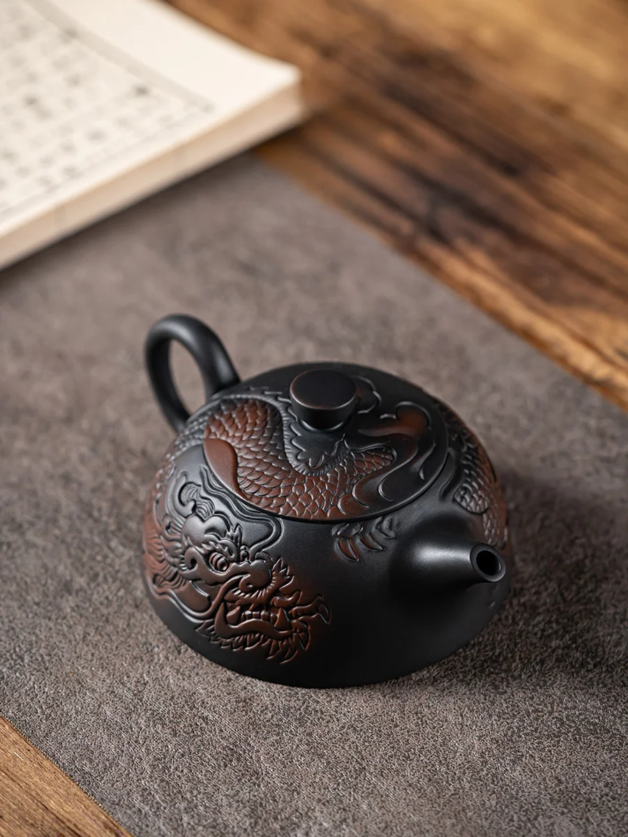 Jianshui Clay Purple Pottery Carving Teapot Hand Painted Antique Relief Teapot Household Teapot Kungfu Tea Set Kettle