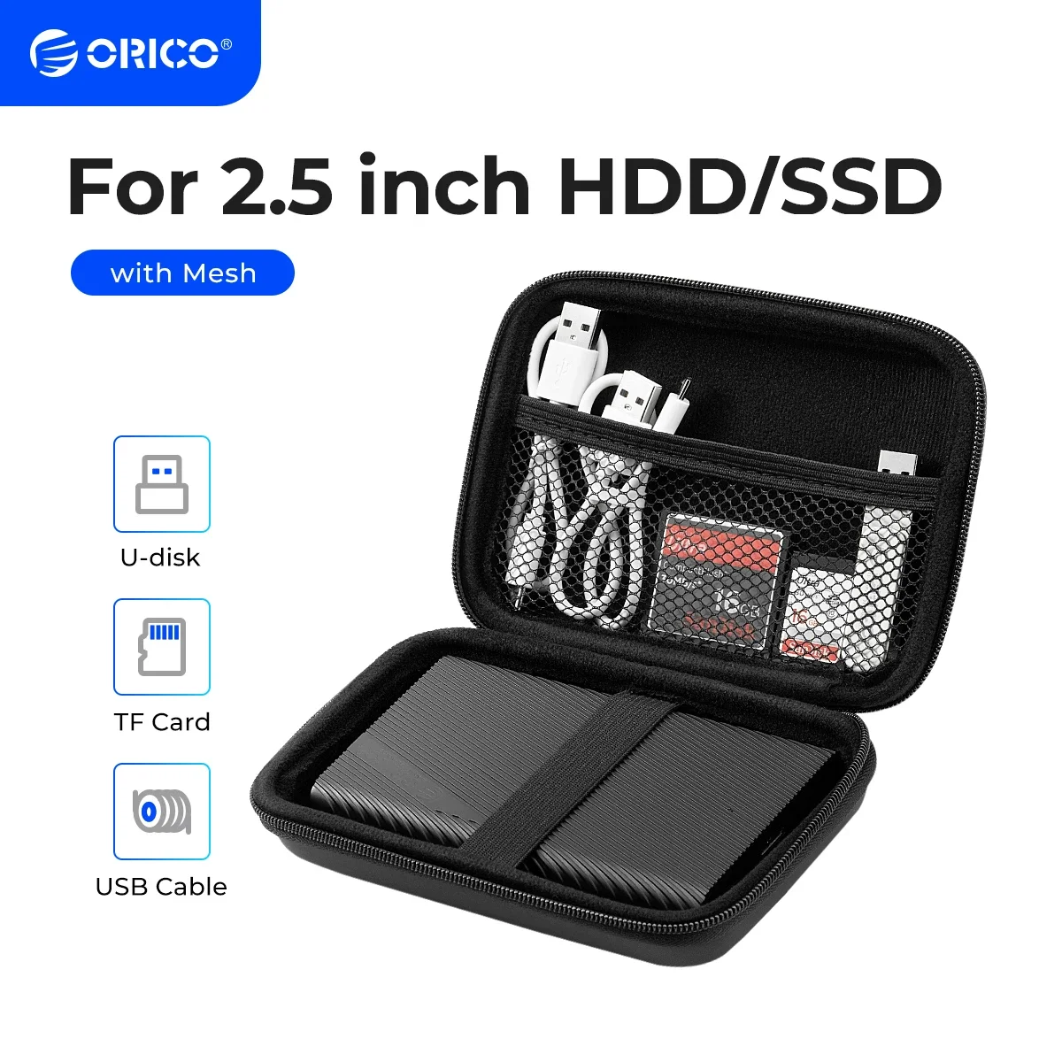 ORICO 2.5 boîtier de disque dur Portable HDD sac de Protection pour disque dur externe 2.5 pouces/écouteurs/disque U boîtier de disque dur noir