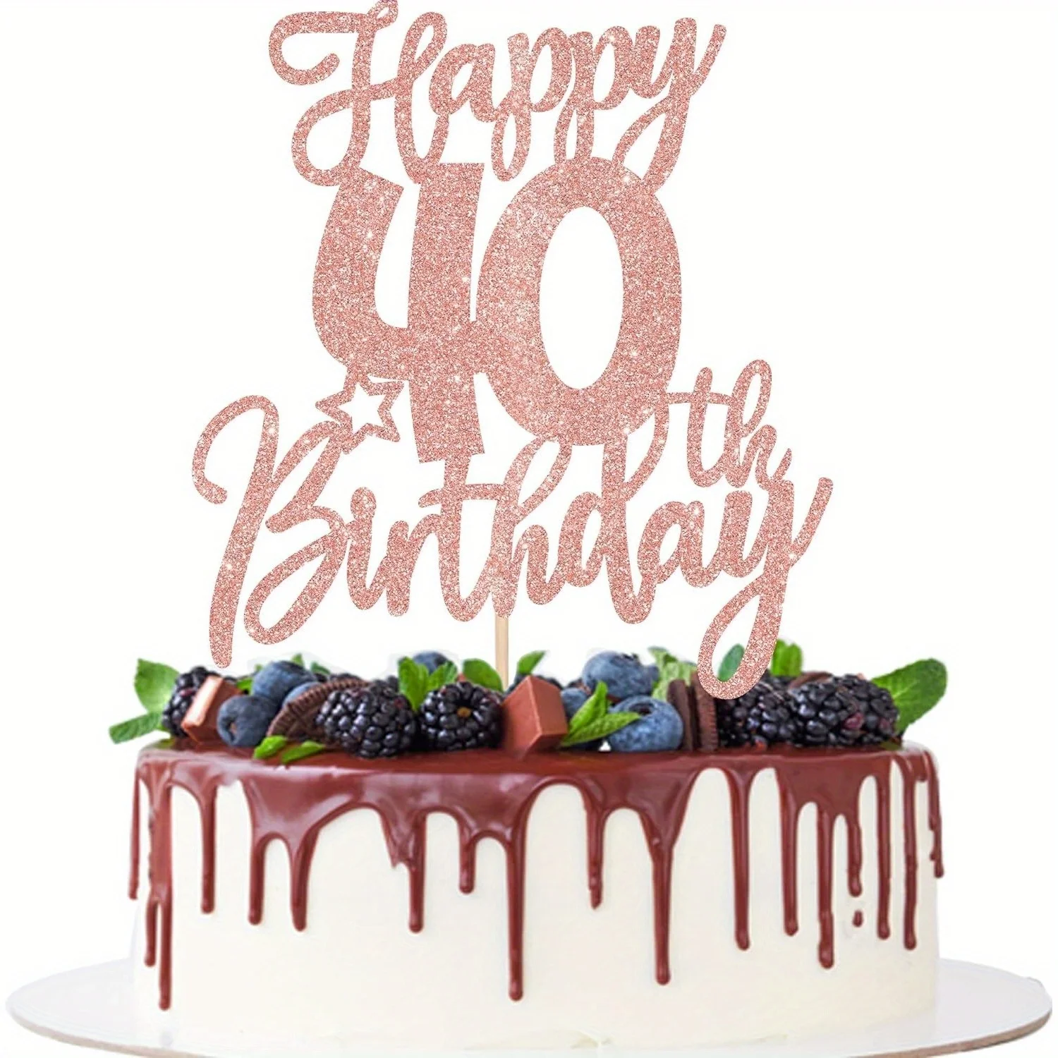 1 Stück Roségold-Kuchenaufsatz „Happy 40th Birthday“, „Cheers to 40 Years Hello“, Kuchendekoration für Jubiläumsfeierbedarf Image