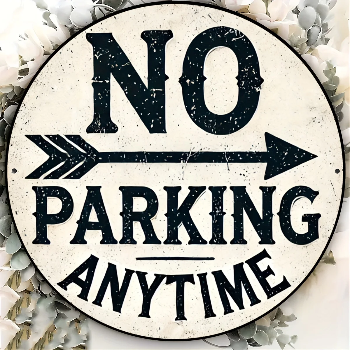 „No Parking Anytime“ Vintage-Aluminiumschild – 20,3 x 20,3 cm rund, lustige Hof- und Gartendekoration für die Sicherheitswarnung der Haustür