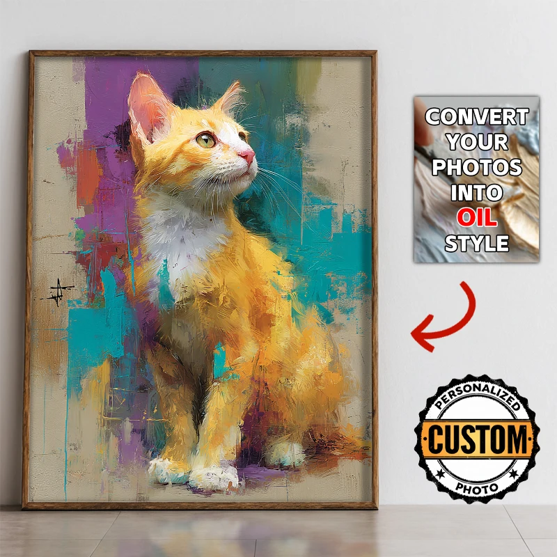 Unterstützung zur individuellen Gestaltung Ihrer Ölgemälde-Katze, rahmenloses Poster-Leinwandgemälde, Ölgemälde-Stil, wandeln Sie Ihre Fotos in einen Stil um. Image