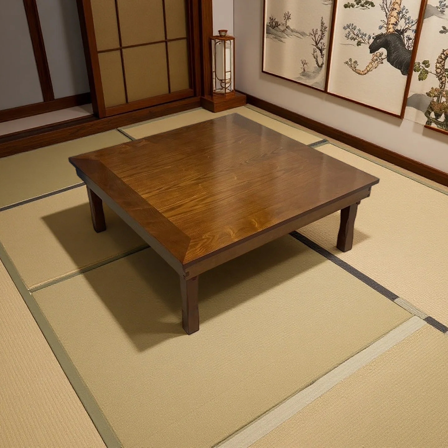 Koreanischer niedriger Tisch mit klappbaren Beinen, quadratisch, 80 x 80 cm, asiatischer luxuriöser antiker Wohnmöbel-Bodentisch zum Essen, traditioneller koreanischer Tisch
