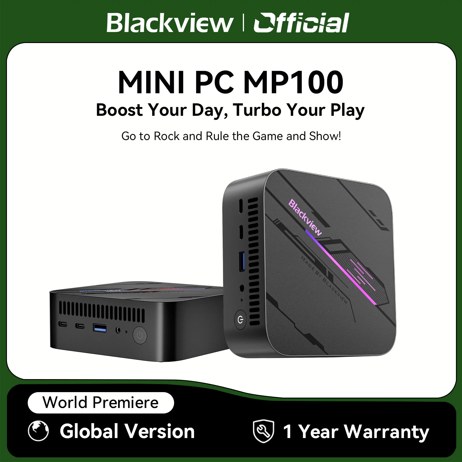 Blackview MP100 Mini-PC AMD Ryzen 7430U, AMD Radeon Graphics, 16 GB RAM 512 GB PCIE 3.0 SSD, Win 11 Pro, für Zuhause/Büro/Geschäft Image