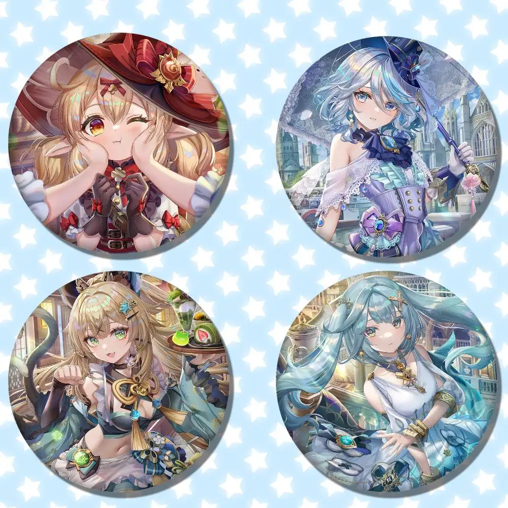 HEIßES SPIEL Genshin Impact Anime Exquisite NIEDLICHE Abzeichen Anime Runde Laser Abzeichen Cartoon Brosche Kleidung Rucksack Zubehör Revers Image