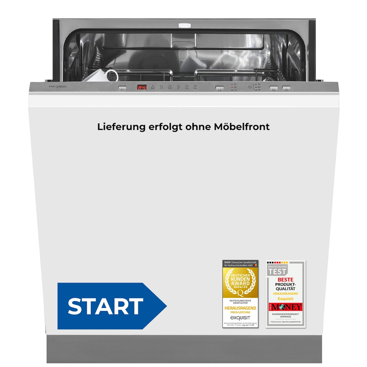 Exquisit Einbau-Geschirrspüler, 12 Maßgedecke, 49 dB(A), 6 Programme, höhenverstellbarer Geschirrkorb, EGSP56312-E-030E silber Image