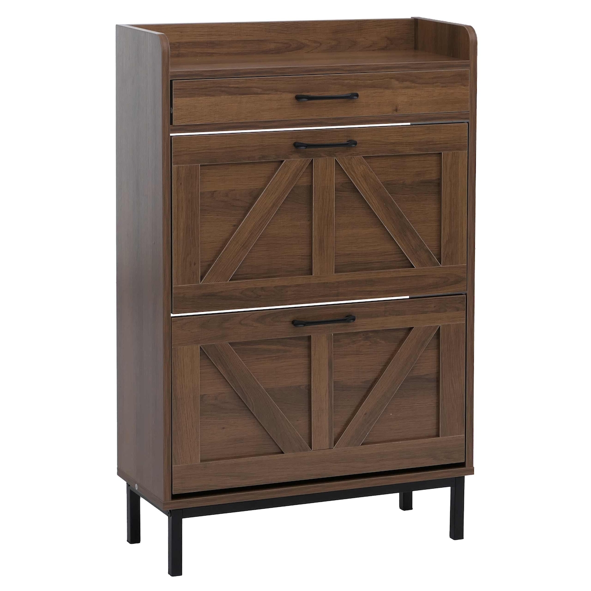 Mendler Schuhkipper HWC-P45, Schuhregal Schuhschrank, 2 Kippfächer Ablage Schublade MDF 95x60x24cm ~ braun Image