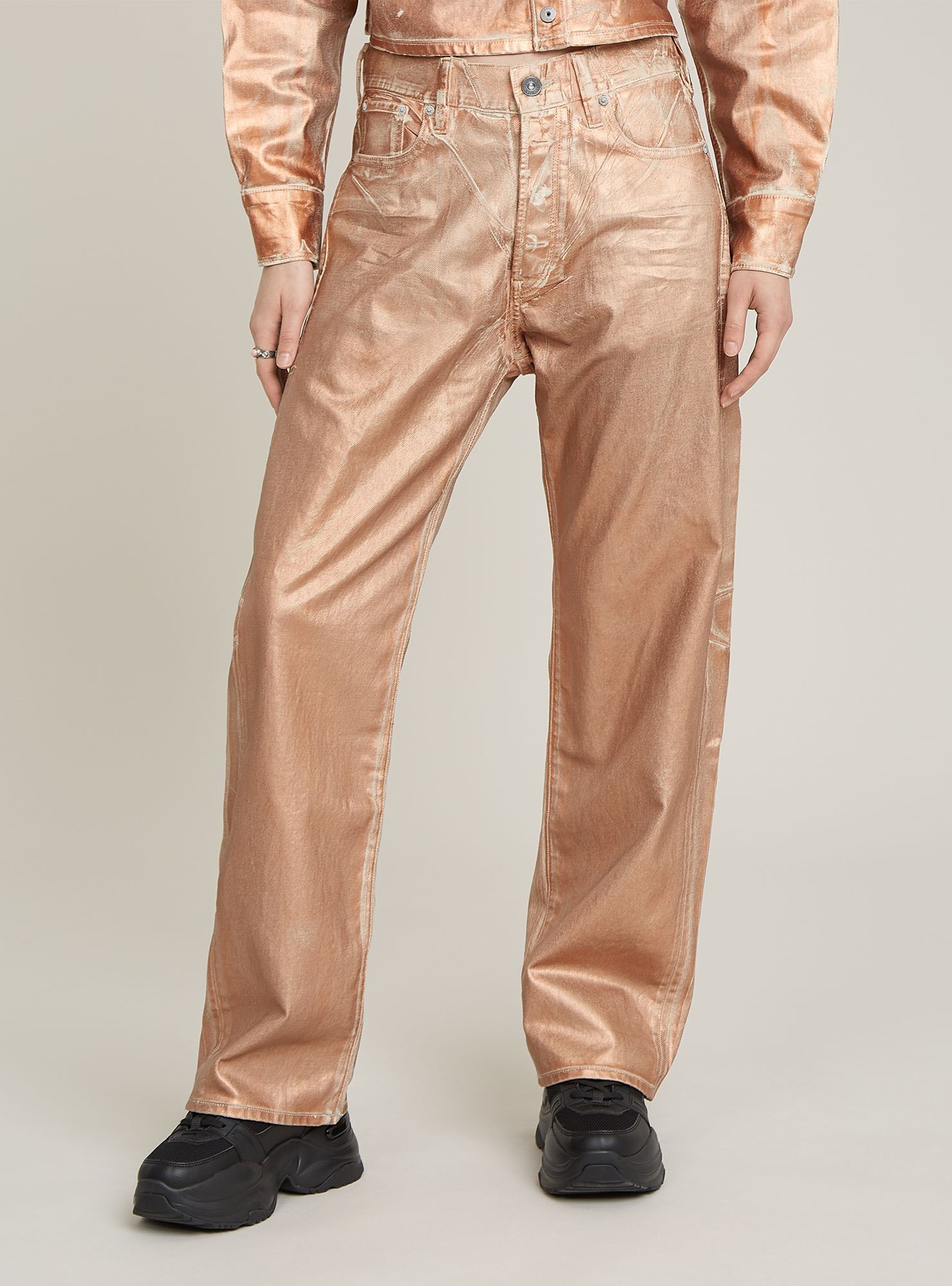 Regular-fit-Jeans G-STAR "Bowey Boyfriend Jeans", Damen, Gr. 23, Länge 30, shiny peach metal coating, Obermaterial: 25% Baumwolle, Jeans