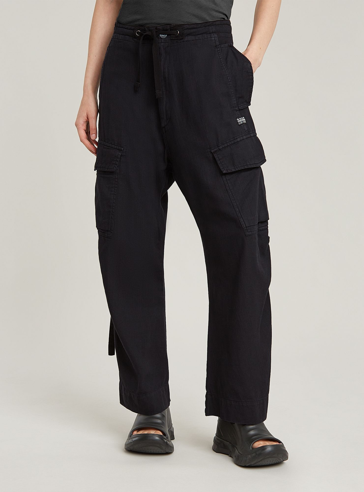 Cargohose G-STAR "Summer Snow Cargohose", Damen, Gr. 24, Länge 32, dk schwarz gd, Obermaterial: 50% Baumwolle, 50% Baumwolle, Hosen Cargohose