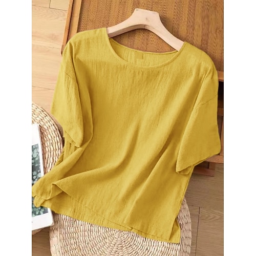 Damen T Shirt Einfach Mode Modern Lässig Kurzarm Rundhalsausschnitt Normale Oberteile Täglich Wochenende Schwarz Weiß Gelb Braun Beige Sommer Frühling Image