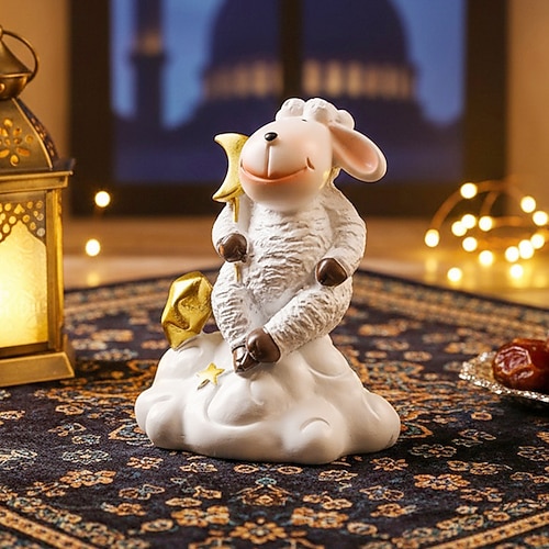 Ramadan-Eid-Dekoration: Weißes Schaf auf Wolke aus Kunstharz – niedliche Tischdekoration zum Eid al-Fitr, perfekt als Geschenk zum Ramadan Kareem, für die Dekoration von Zuhause und für Partys. Image