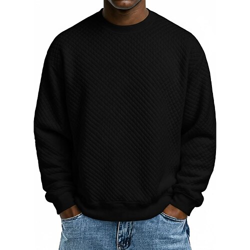 Herren Sweatshirt Schwarz Weiß Khaki Rundhalsausschnitt Einfach Jacquard Täglich Sport Outdoor Ferien Polyester Streetwear Basic Lässig Frühling Herbst Bekleidung Kapuzenpullover Sweatshirts Langarm Image