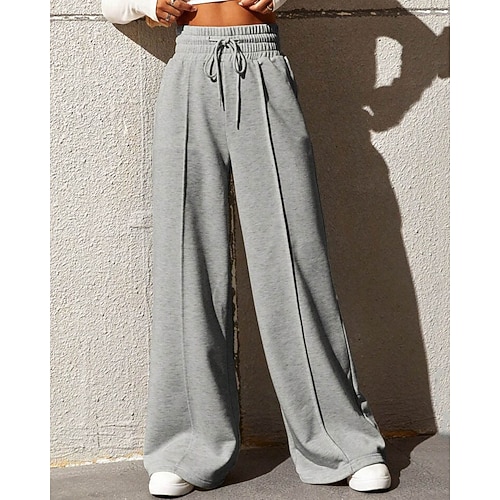 Damen Aktiv Weites Bein Chinos Urlaub Streetwear Lässig Volle Länge Mittlere Taillenlinie Einfach Kordelzug Tasche Elastischer Bund Bequem Mikroelastisch Täglich Outdoor Urlaub Dunkelblau Schwarz Image