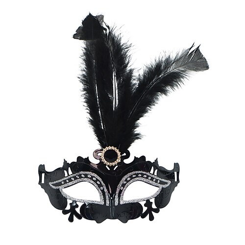 Damenschuhe Mardi Gras mit roter Feder-Venezianischer Maskerade Maske - Elegantes lasergecuttes Karneval Kostüm-Zubehör für das Venedig Festival Mardi Gras Cosplay Maskenpartys Image