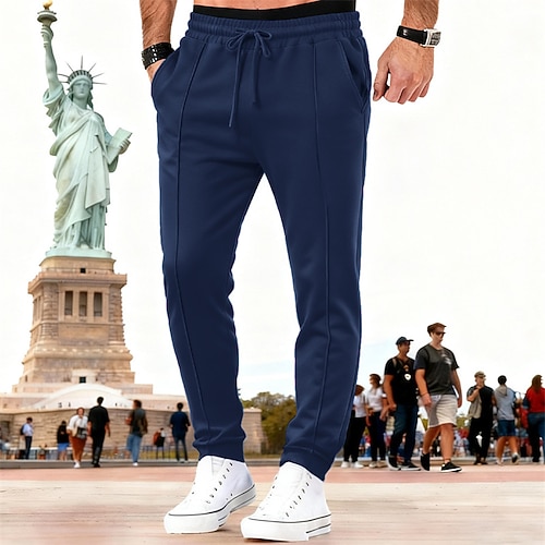 Herren Jogginghose Hose Kordelzug Tasche Elastischer Bund Einfach Komfort Atmungsaktiv Outdoor Täglich Ferien Urlaub Mode Blau Schwarz Mikroelastisch Image