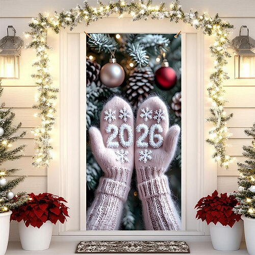 Silvester Poster Türabdeckung Banner für den Außenbereich glückliches neues Jahr 2026 Niedlich 3D Party Wohnheim Jugendzimmer Studentenwohnheim Jungs, Männerhöhle, Studentenwohnheim Hintergründe Image