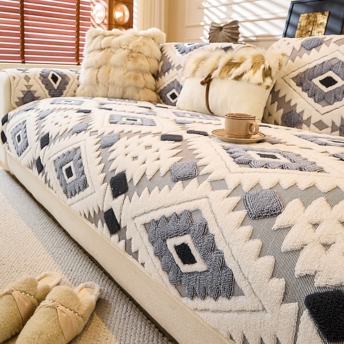 Bohemian Jacquard dicker, warmer, getufteter Fleece-Sofakissenbezug, rutschfeste Sofabezüge Image