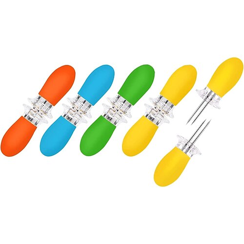 10 Stück Maiskolbenhalter aus Edelstahl mit ineinandergreifendem Design, Maisspieße und -gabeln für die heimische Küche, Camping und Grillpartys (mehrfarbig)